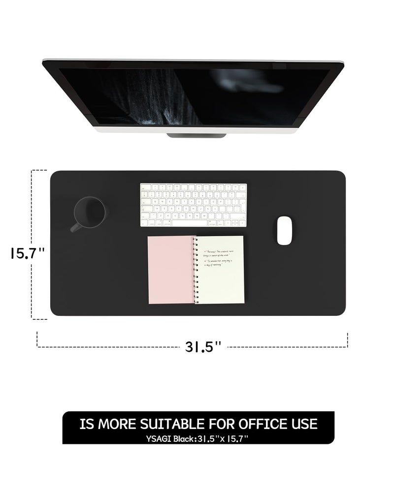 YSAGi Non-Slip Leather Desk Pad, Waterproof Laptop Computer Desk Keyboard Mat, Table Protector Blotter Mat, Large Mouse Pad for Office/Work/Home/Decor(Black, 31.5" x 15.7") - Image 2